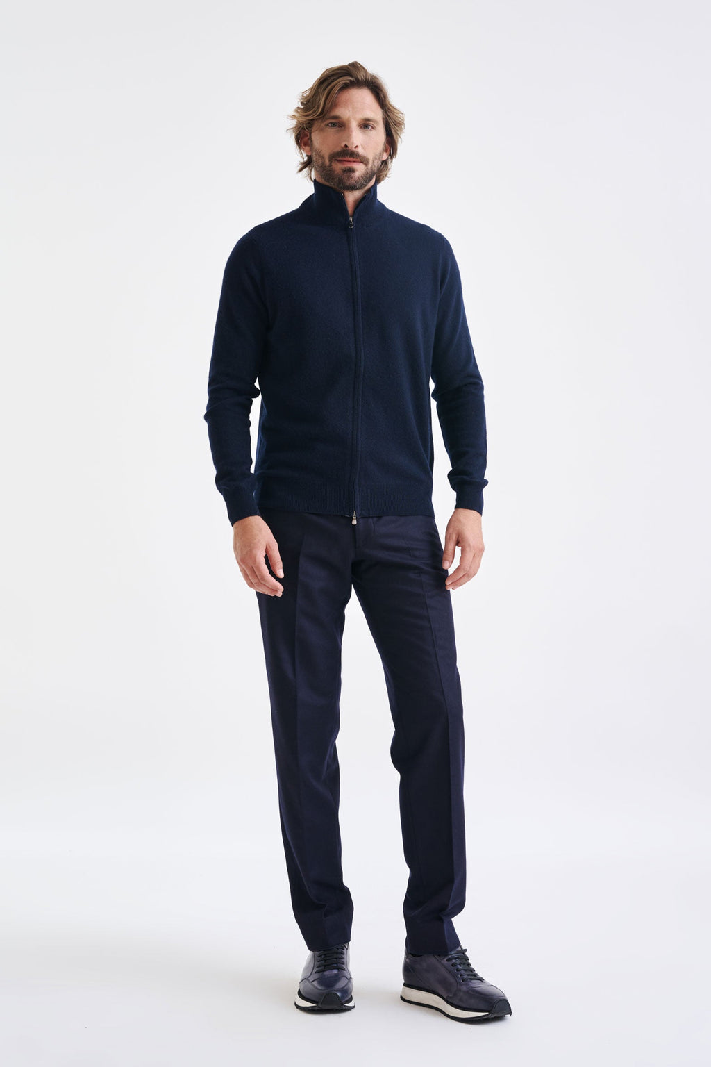 Navy Wool & Cashmere Thurso Full Zip Sweater — detail 2