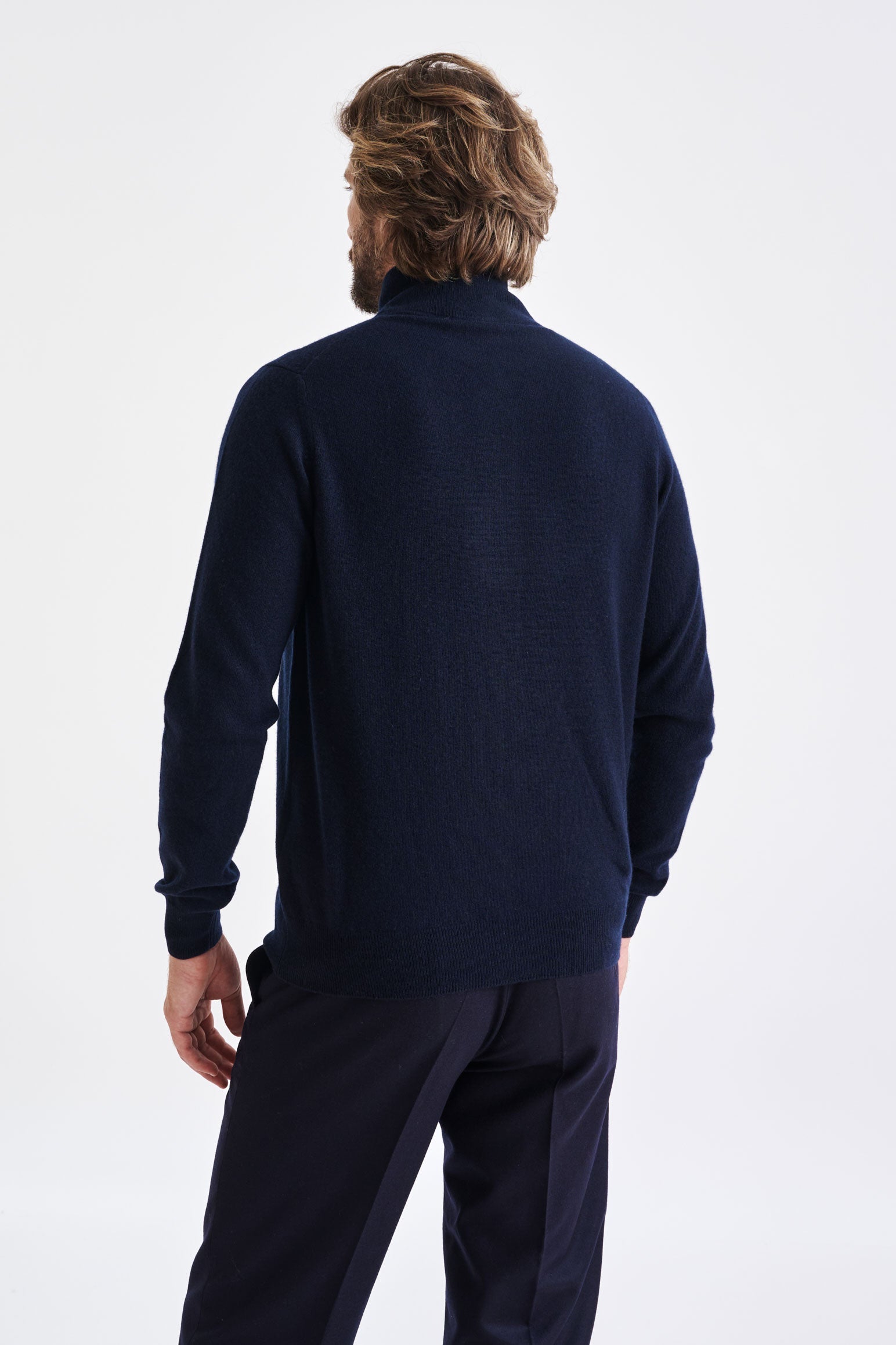 Navy Wool & Cashmere Thurso Full Zip Sweater — detail 3