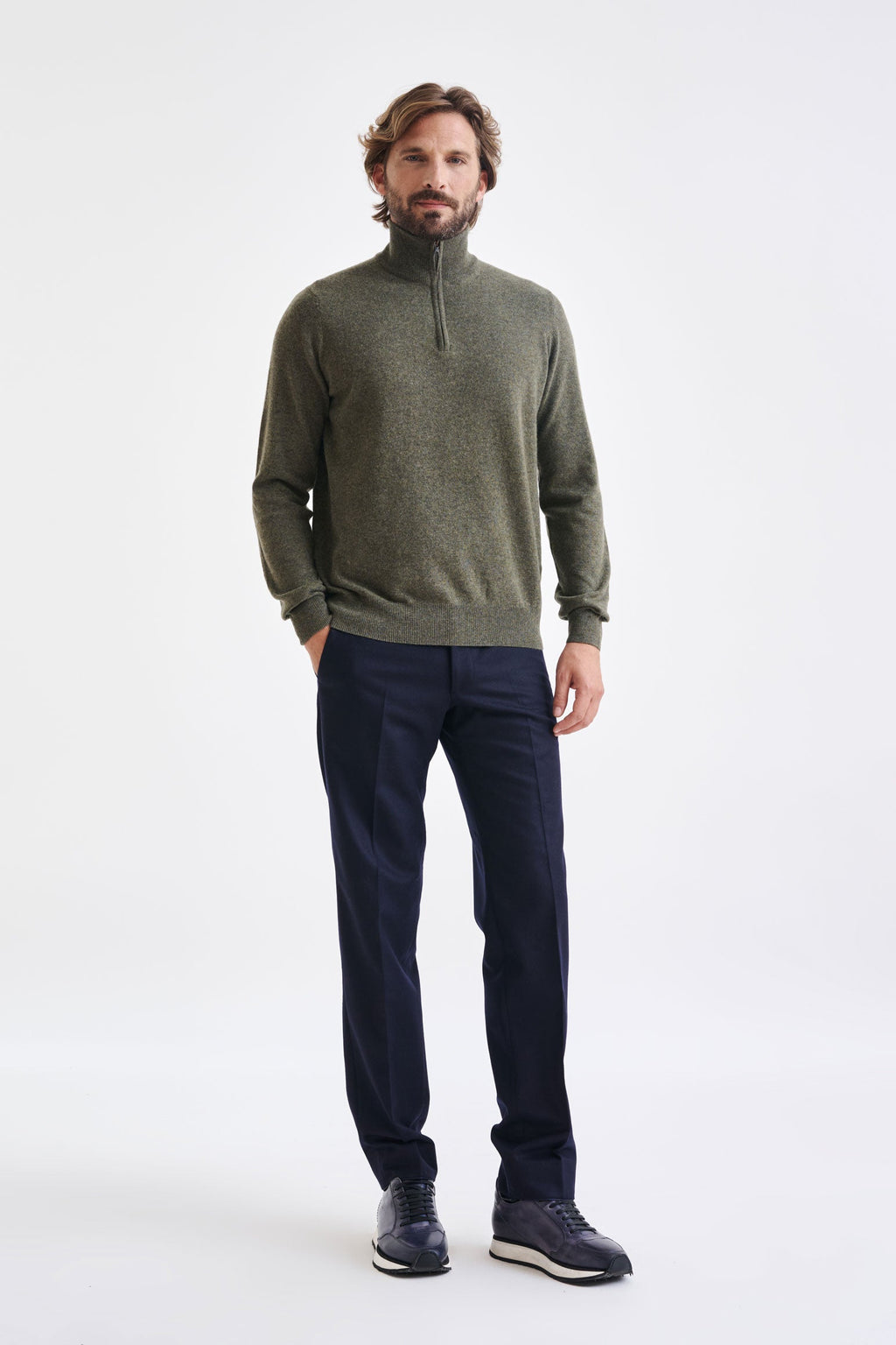 Moss Wool & Cashmere Plockton Zipped Mock Neck Sweater — detail 2