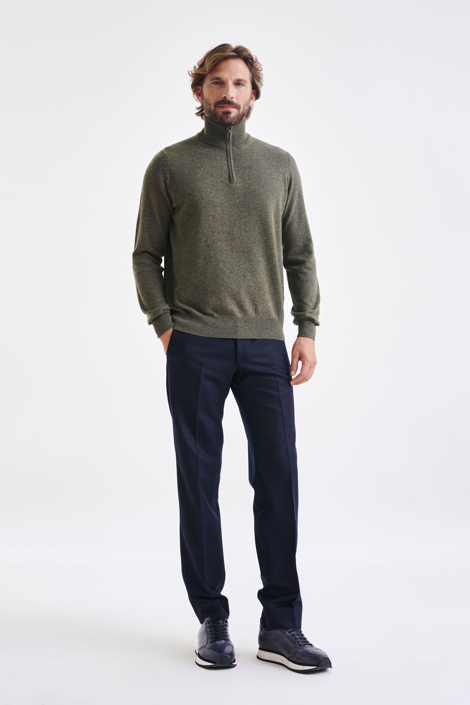 Moss Wool & Cashmere Plockton Zipped Mock Neck Sweater — detail 2