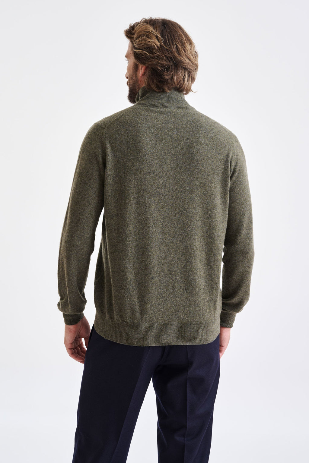Moss Wool & Cashmere Plockton Zipped Mock Neck Sweater — detail 3