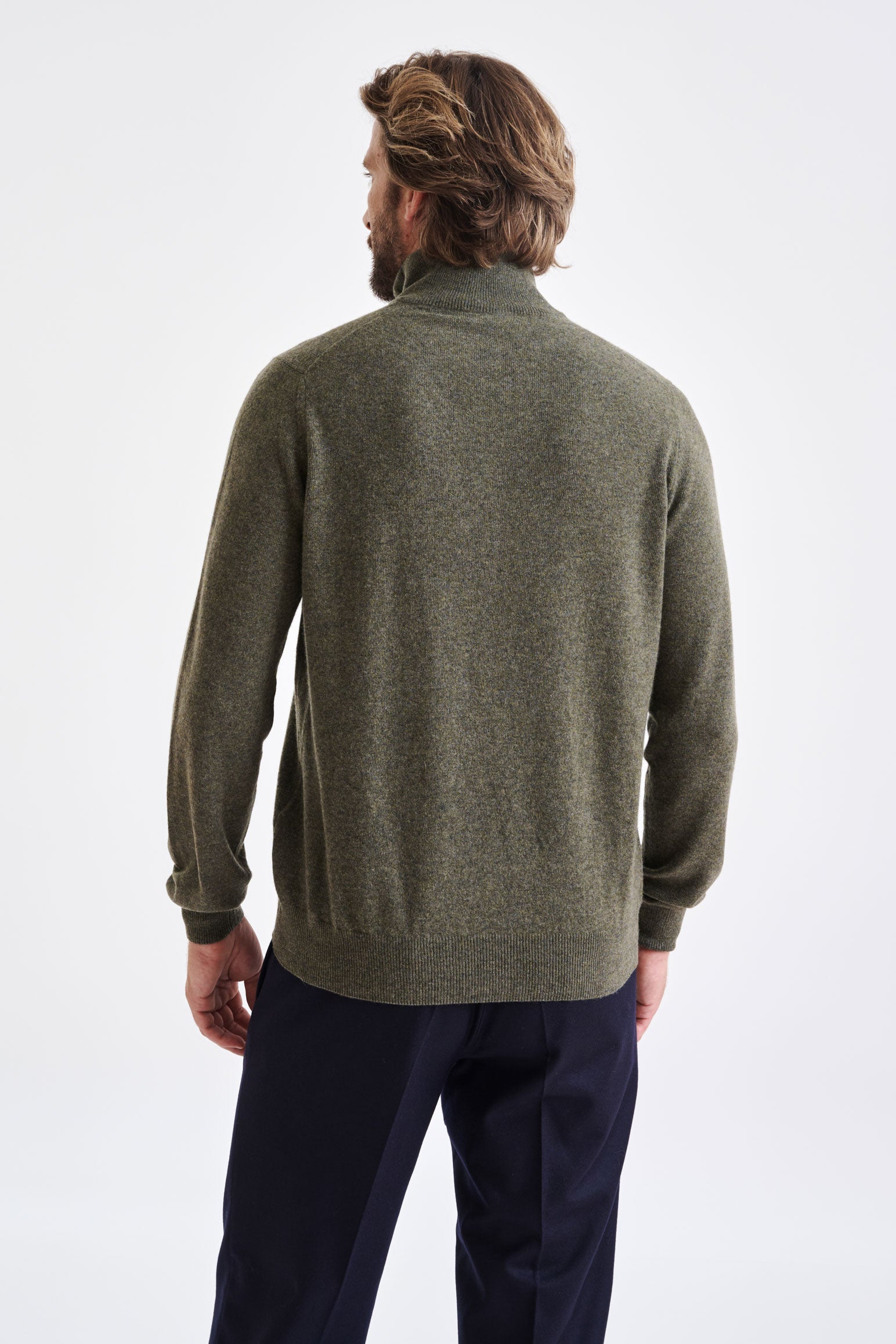 Moss Wool & Cashmere Plockton Zipped Mock Neck Sweater — detail 3