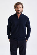 Navy Wool & Cashmere Plockton Zipped Mock Neck Sweater