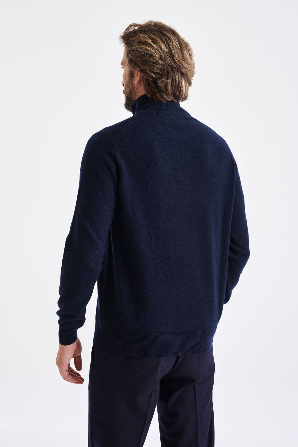 Navy Wool & Cashmere Plockton Zipped Mock Neck Sweater — detail 3