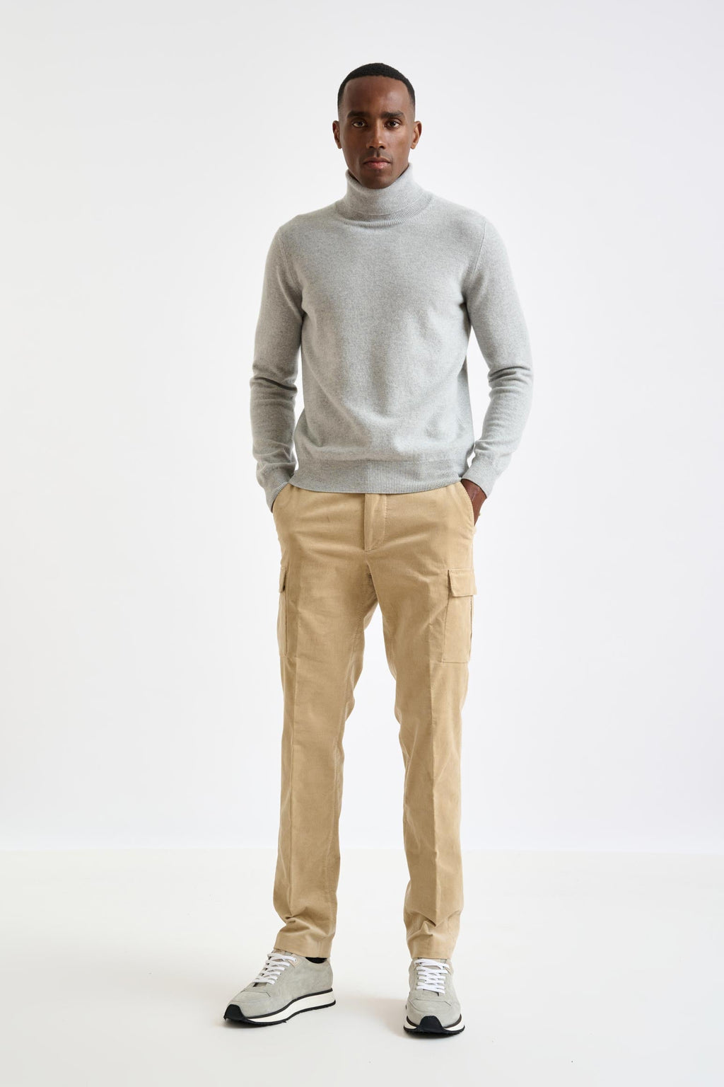 Light Grey Melange Wool & Cashmere Drumberg Rollneck Knit — detail 2