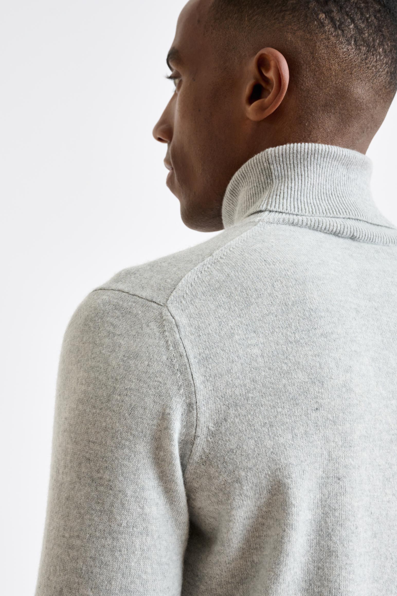 Light Grey Melange Wool & Cashmere Drumberg Rollneck Knit — detail 3