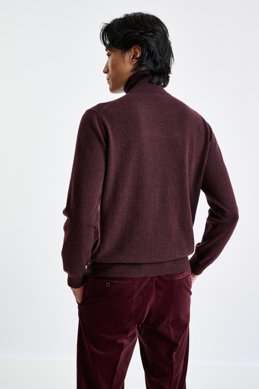 Dark Burgundy 100% Cashmere Drumberg Rollneck Knit — detail 3