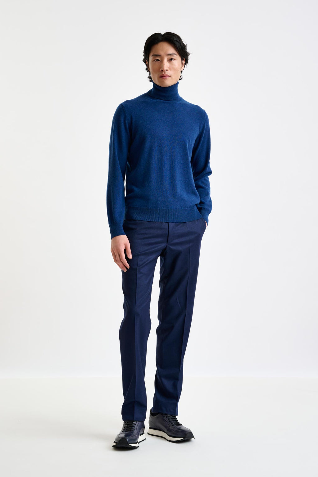 Petrol Blue 100% Cashmere Drumberg Rollneck Knit — detail 2