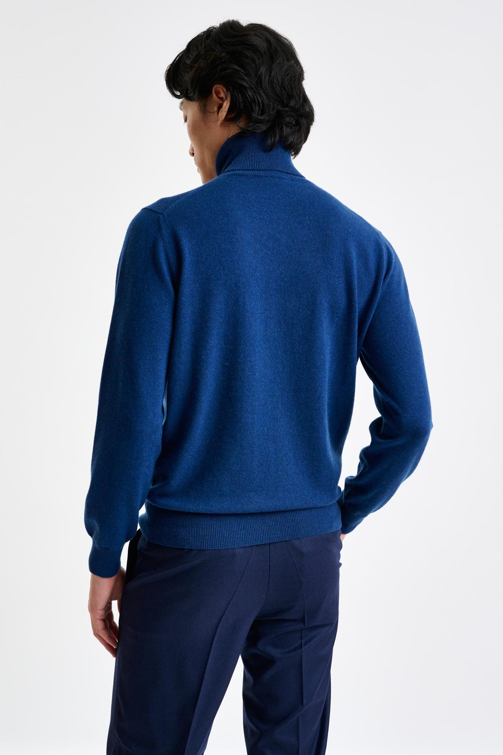 Petrol Blue 100% Cashmere Drumberg Rollneck Knit — detail 3