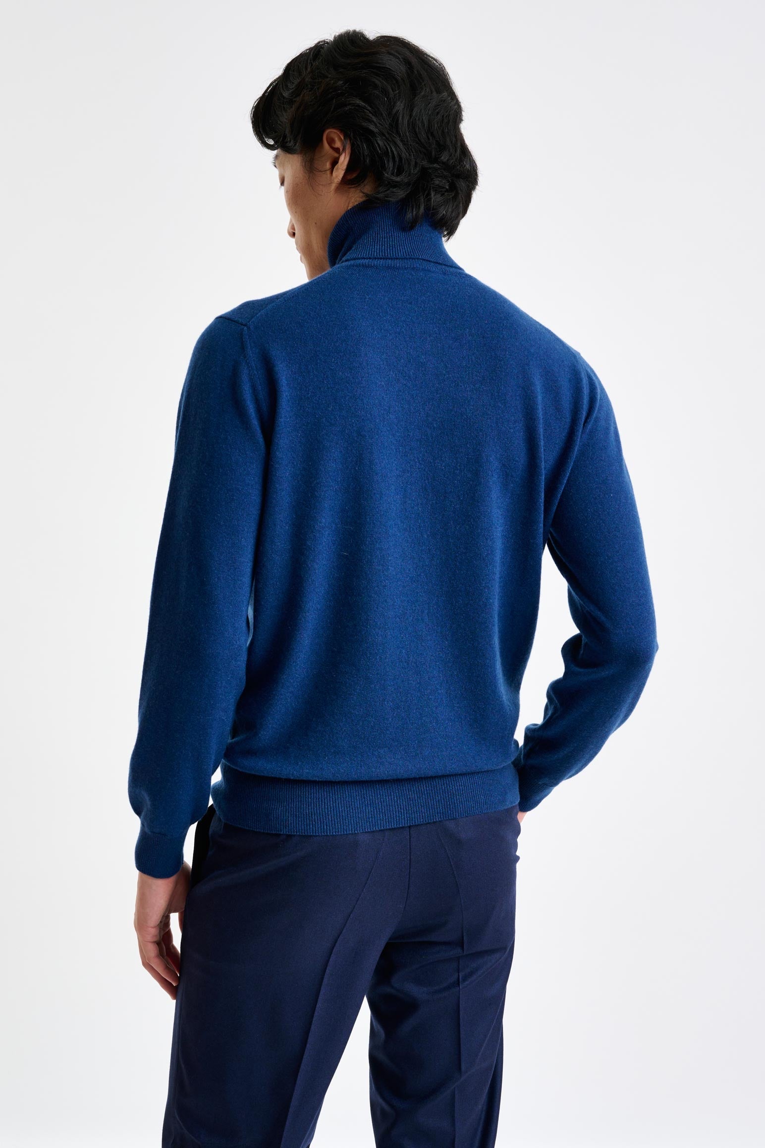 Petrol Blue 100% Cashmere Drumberg Rollneck Knit — detail 3