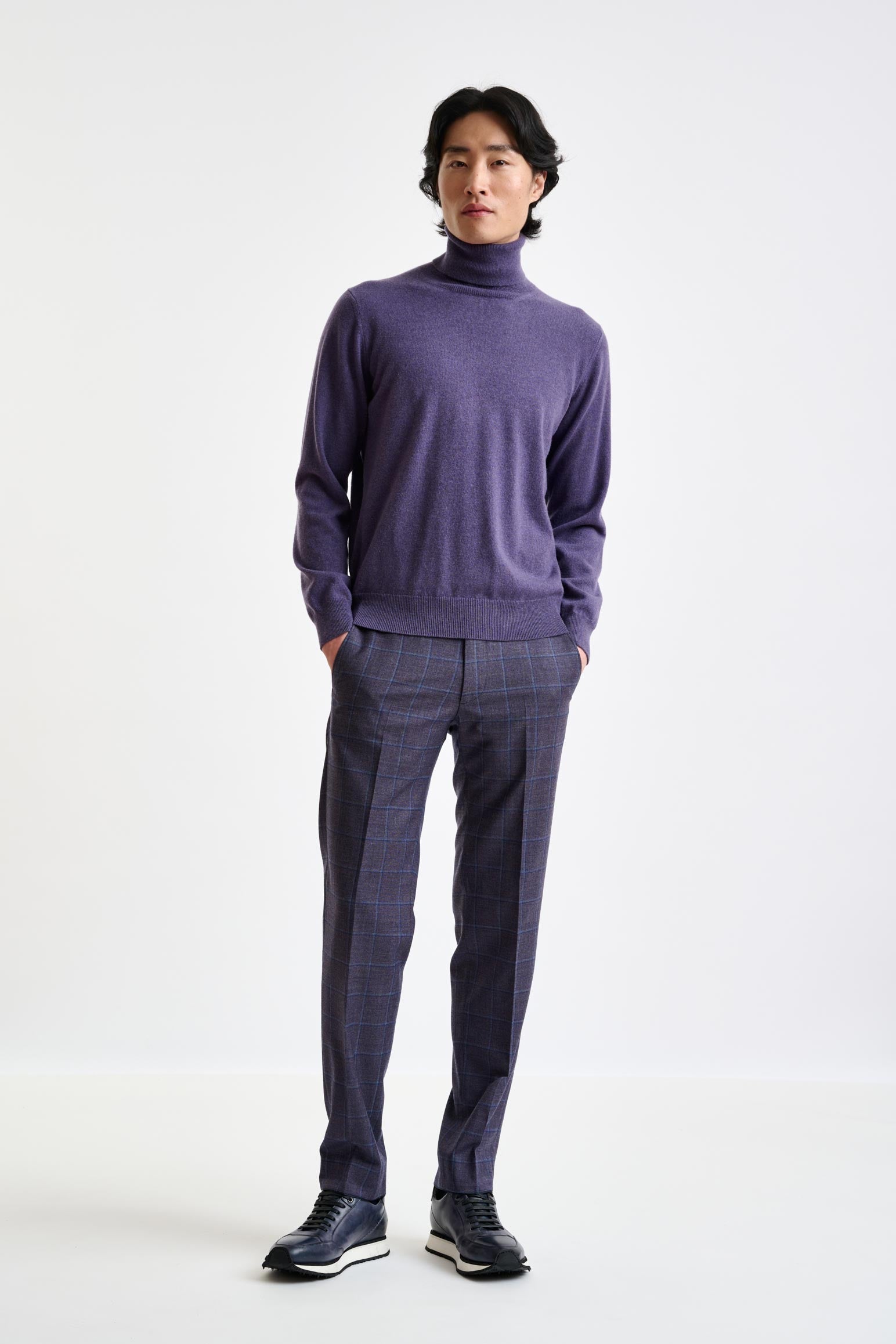 Purple Grey 100% Cashmere Drumberg Rollneck Knitwear — detail 2