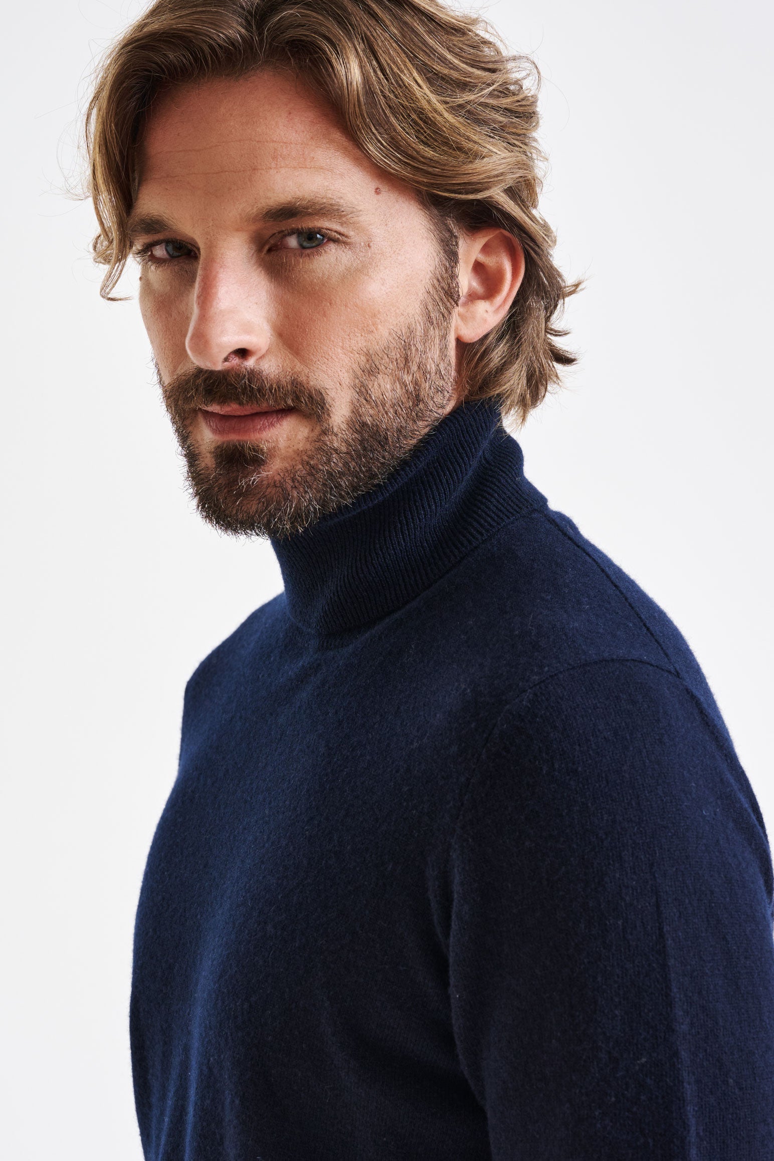 Navy 100% Cashmere Drumberg Rollneck Knit — detail 2