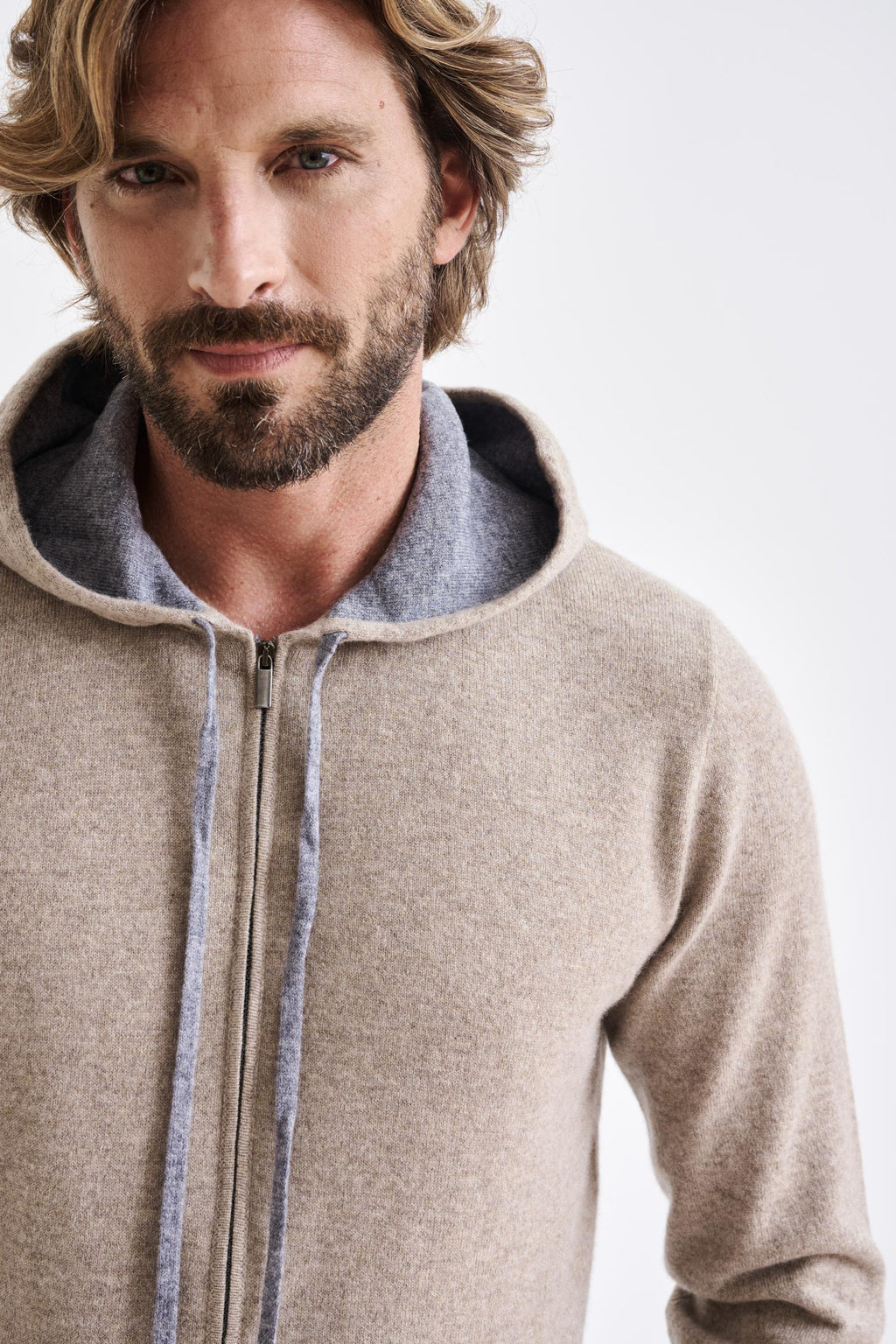 Sand Melange 100% Cashmere Fowey Zipped Hoodie Knit — detail 2