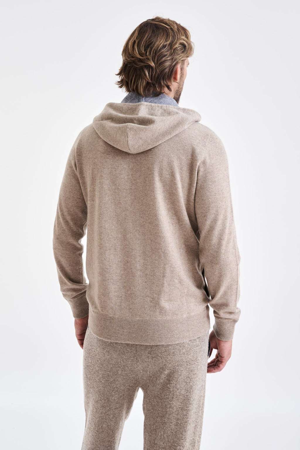 Sand Melange 100% Cashmere Fowey Zipped Hoodie Knit — detail 3