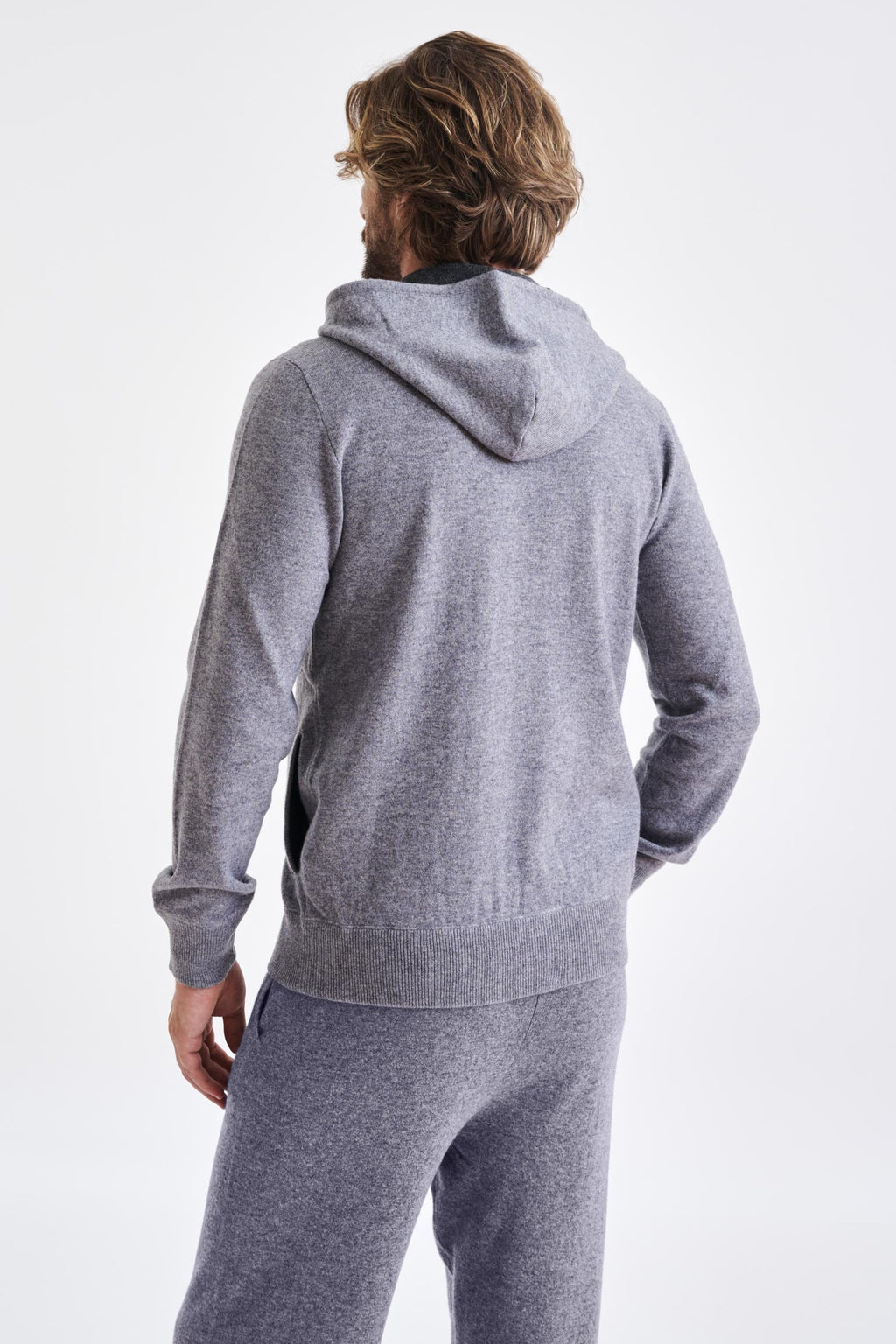 Grey Melange 100% Cashmere Fowey Zipped Hoodie Knit — detail 3