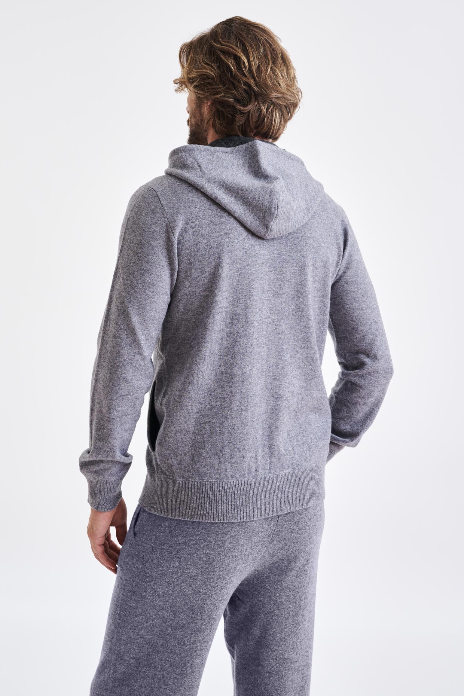 Grey Melange 100% Cashmere Fowey Zipped Hoodie Knit — detail 3