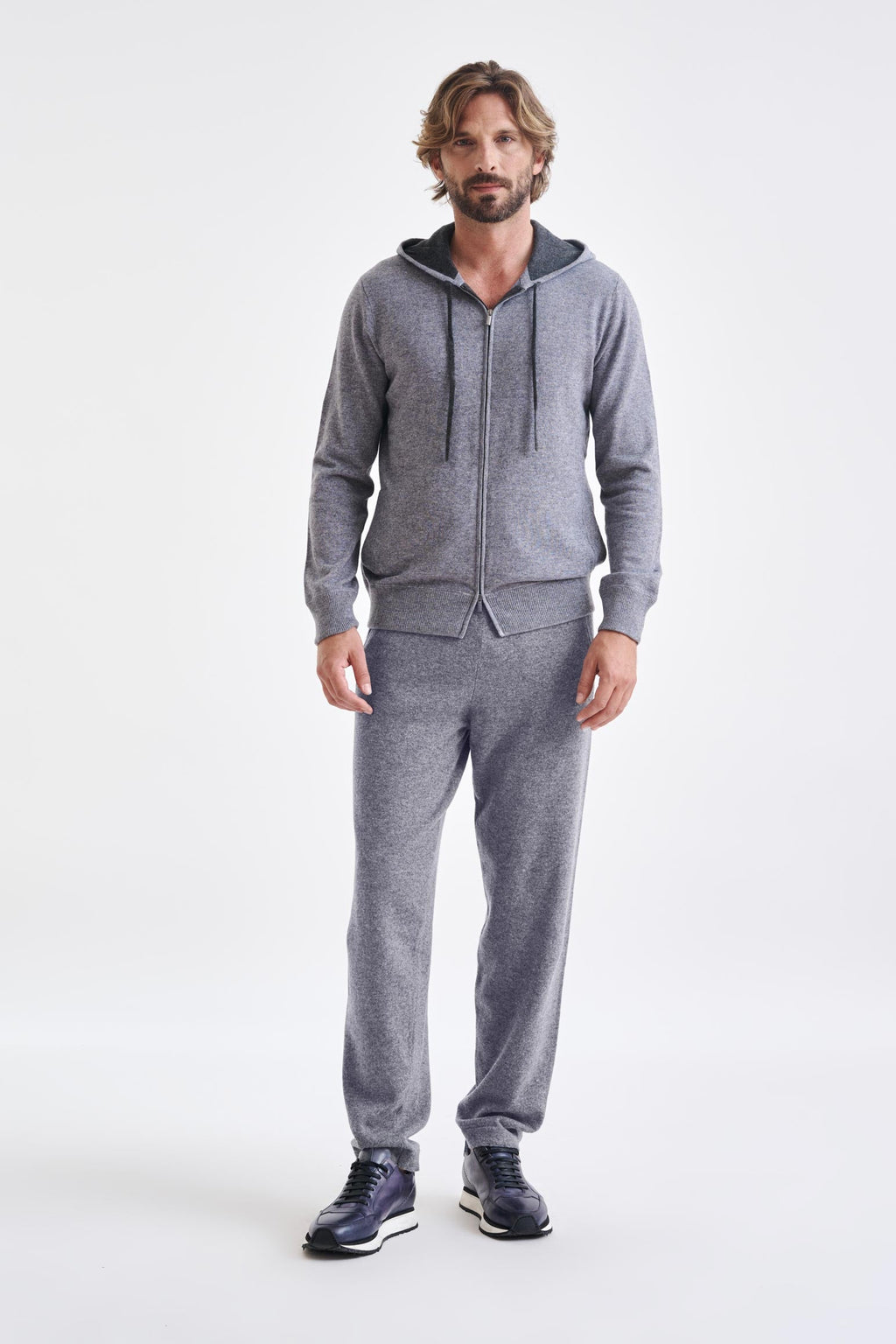 Grey Melange 100% Cashmere Fowey Zipped Hoodie Knit — detail 4