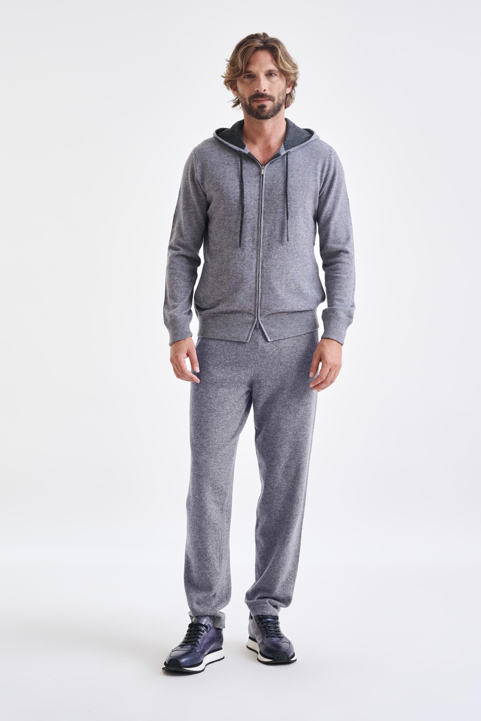 Grey Melange 100% Cashmere Fowey Zipped Hoodie Knit — detail 4