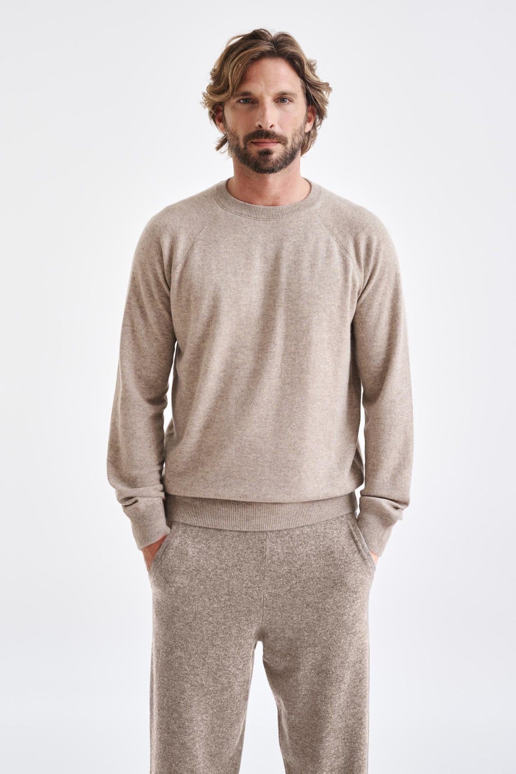 Sand Melange 100% Cashmere Whitby Crewneck Sweater