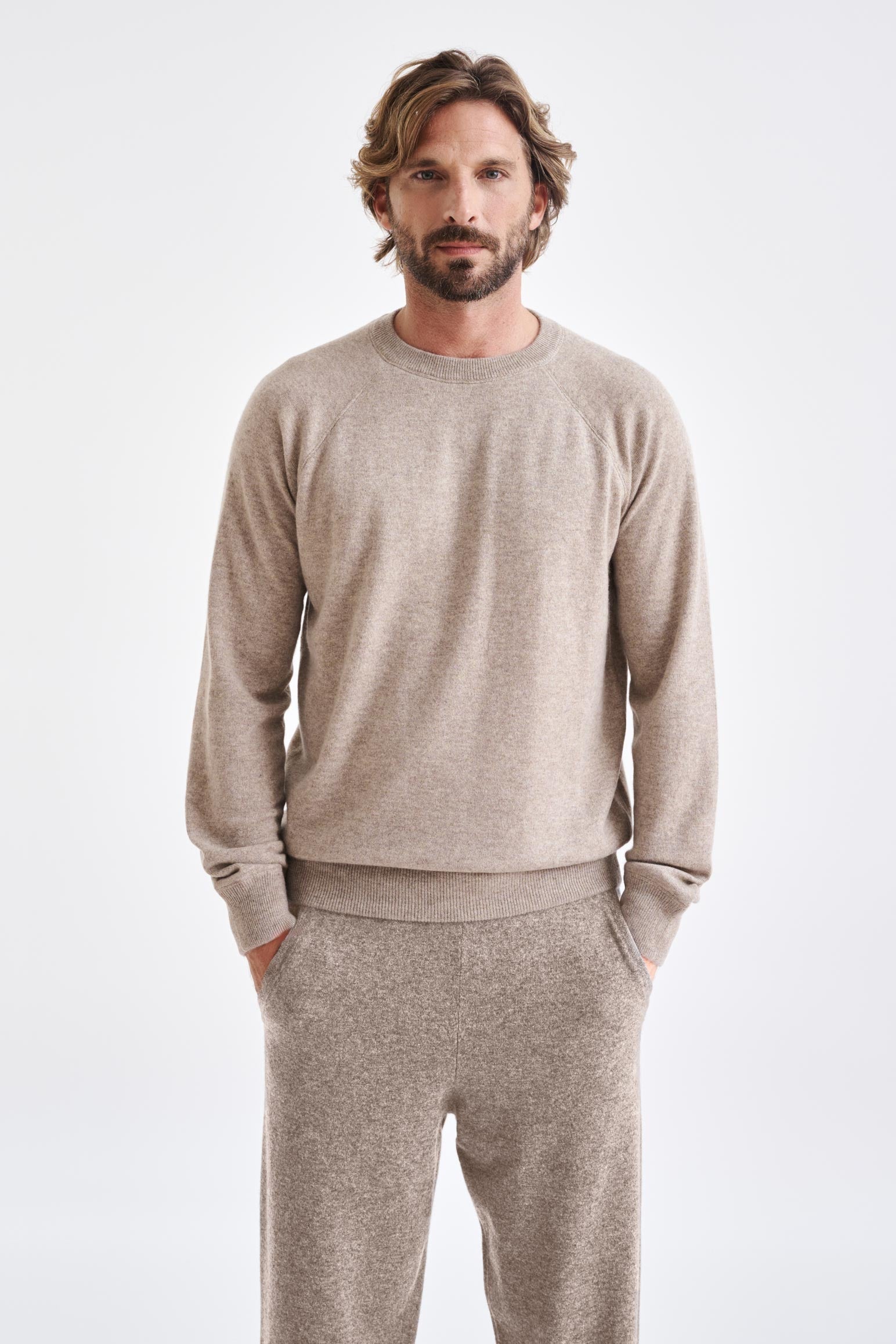 Sand Melange 100% Cashmere Whitby Crewneck Sweater