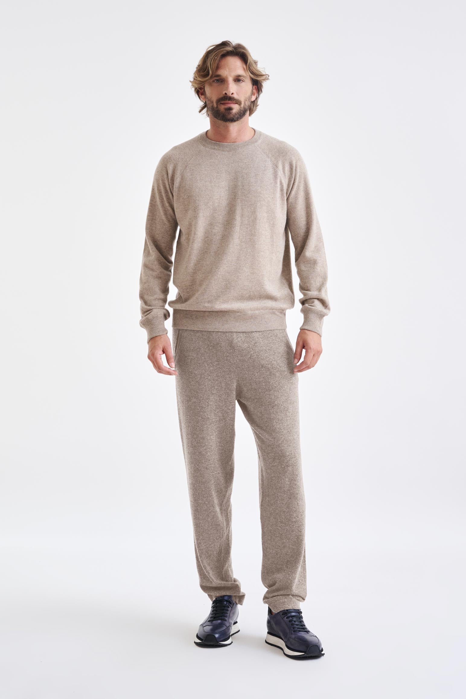 Sand Melange 100% Cashmere Whitby Crewneck Sweater — detail 1