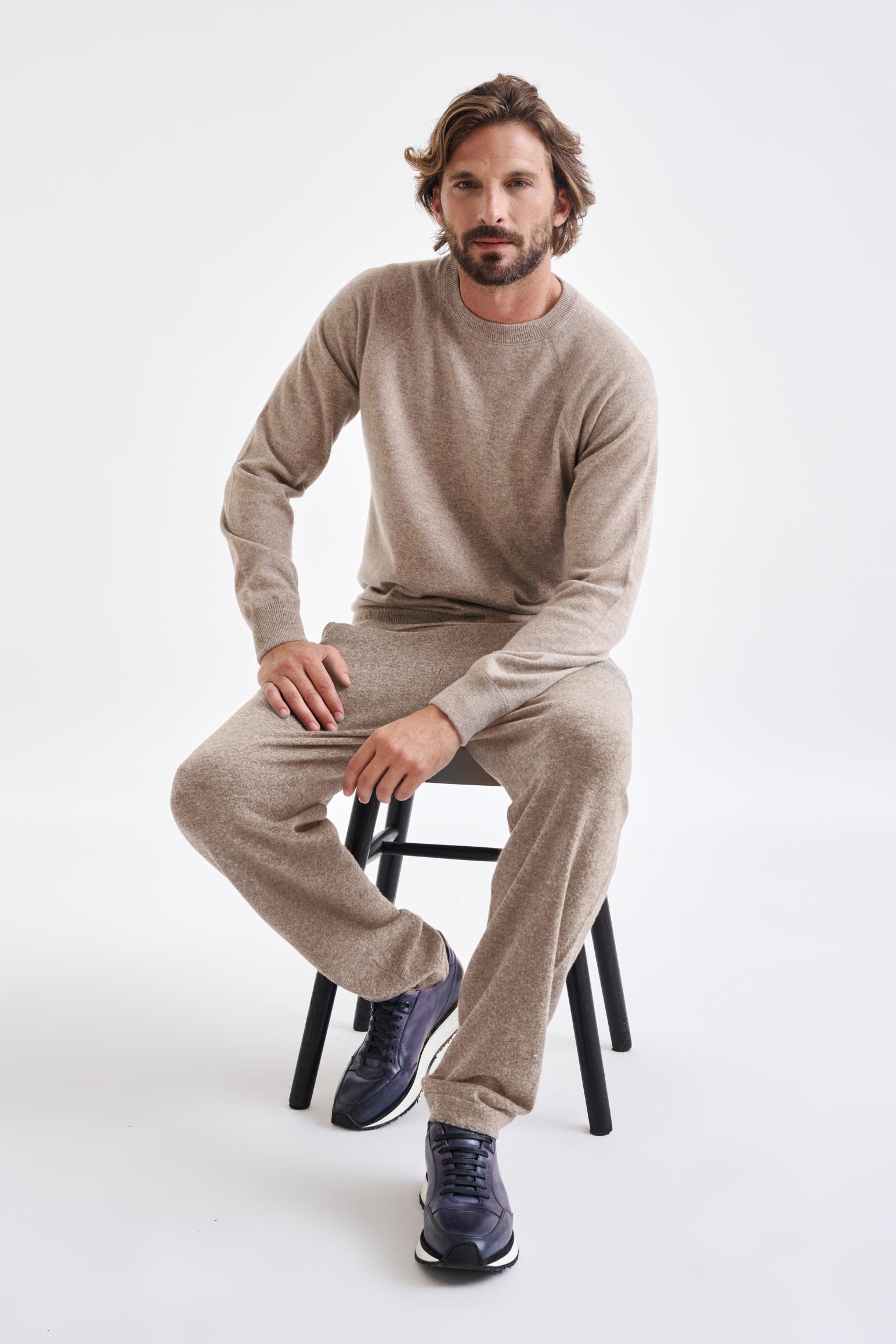 Sand Melange 100% Cashmere Whitby Crewneck Sweater — detail 3