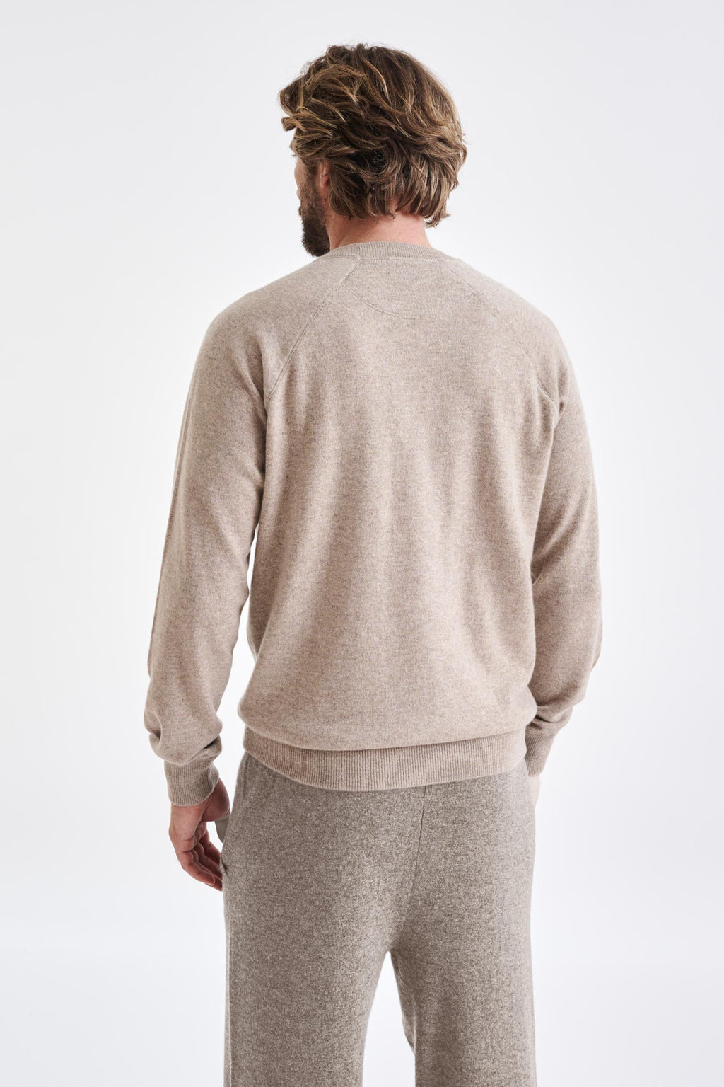 Sand Melange 100% Cashmere Whitby Crewneck Sweater — detail 5
