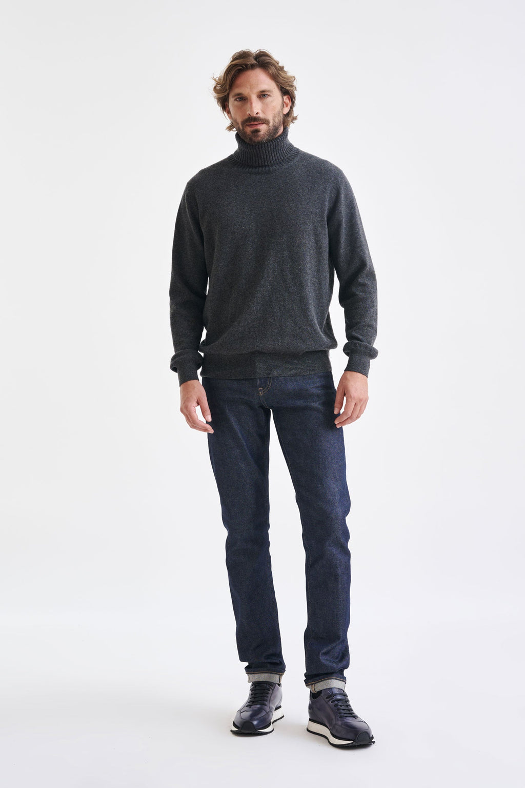 Dark Grey 100% Cashmere Crawley Rollneck Knit — detail 2