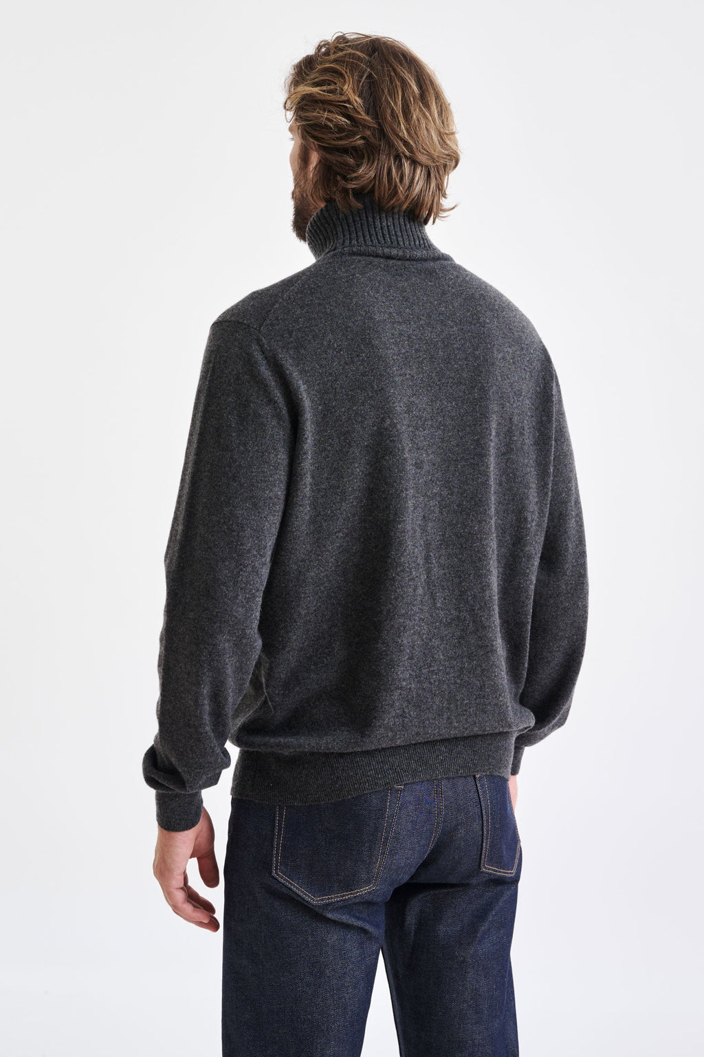 Dark Grey 100% Cashmere Crawley Rollneck Knit — detail 3