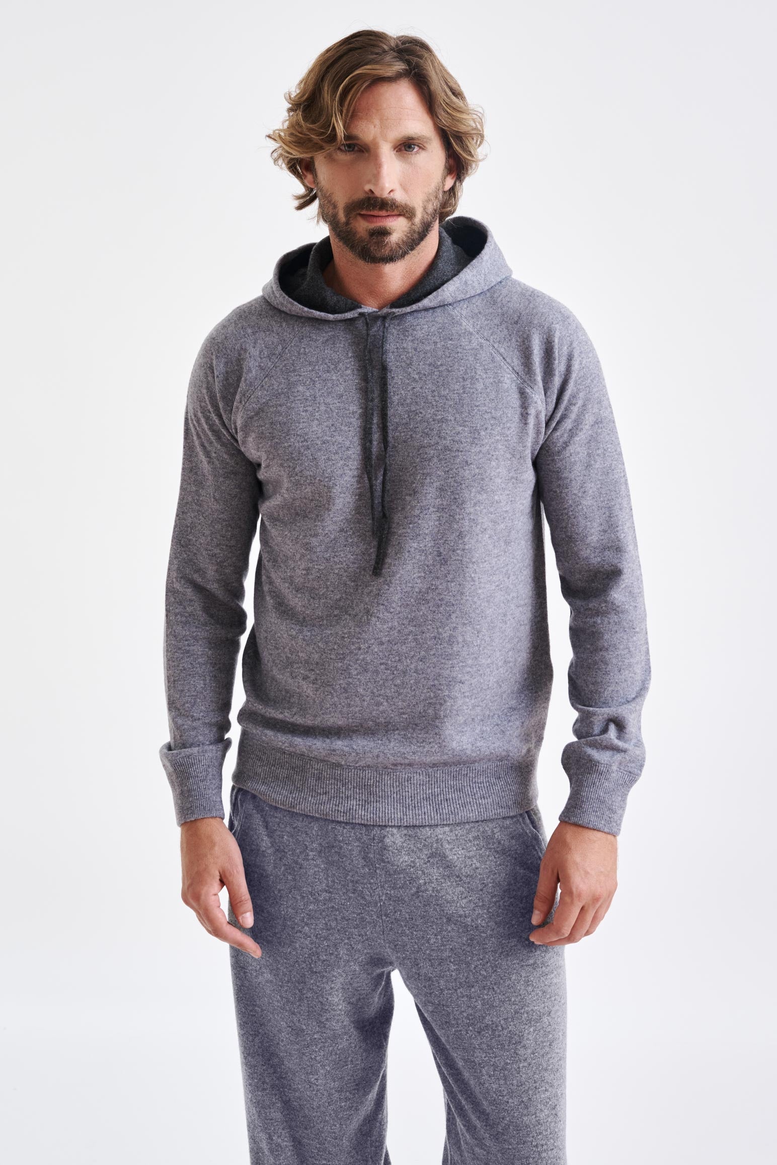 Mid-Grey Melange 100% Cashmere Bakewell Hoodie