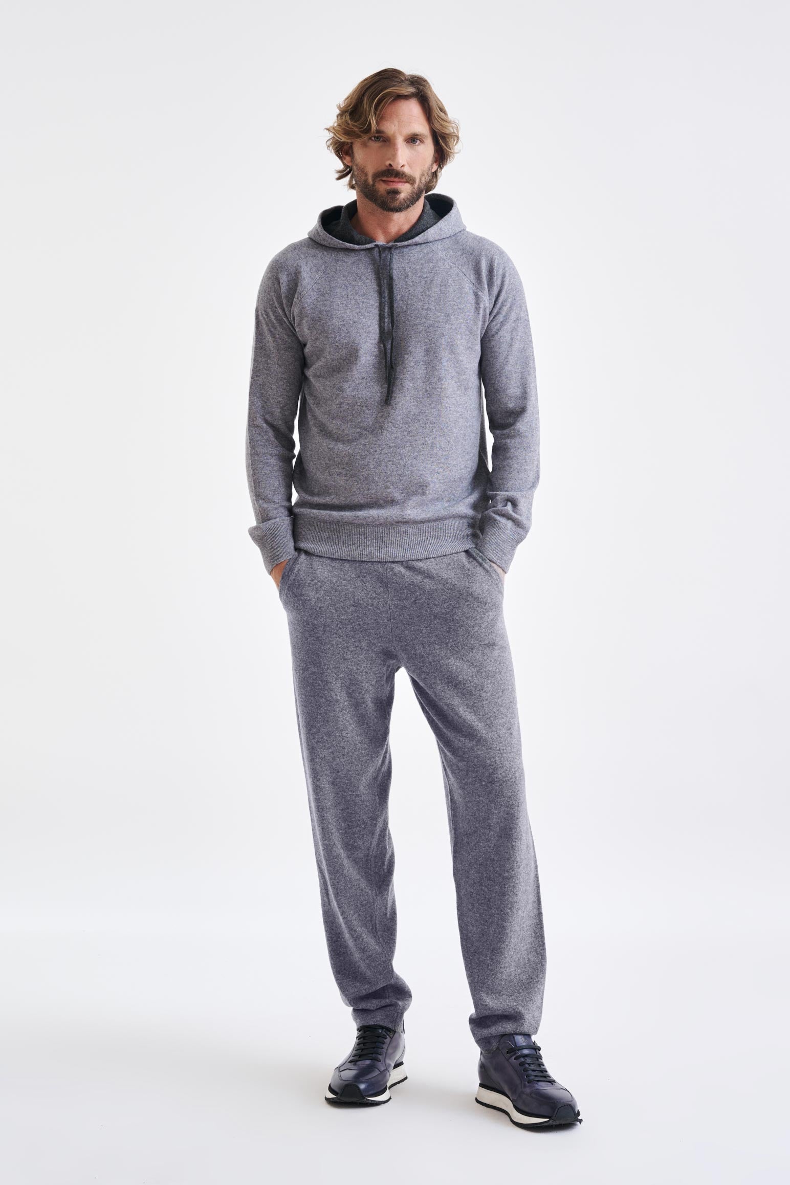 Mid-Grey Melange 100% Cashmere Bakewell Hoodie — detail 1