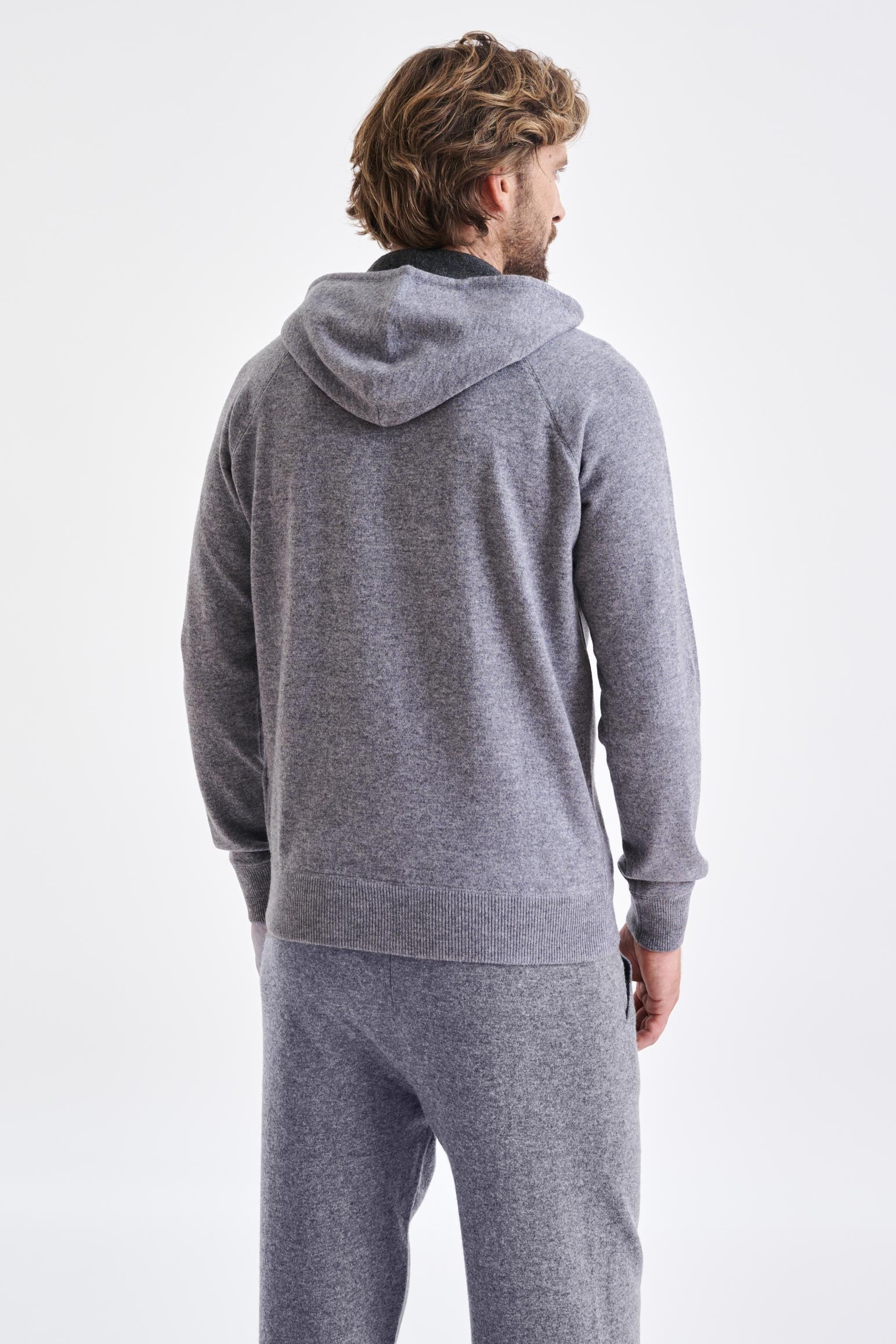 Mid-Grey Melange 100% Cashmere Bakewell Hoodie — detail 4
