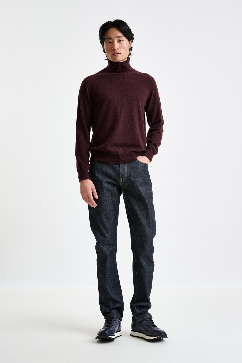Dark Burgundy 100% Cashmere Crawley Rollneck Knit — detail 1