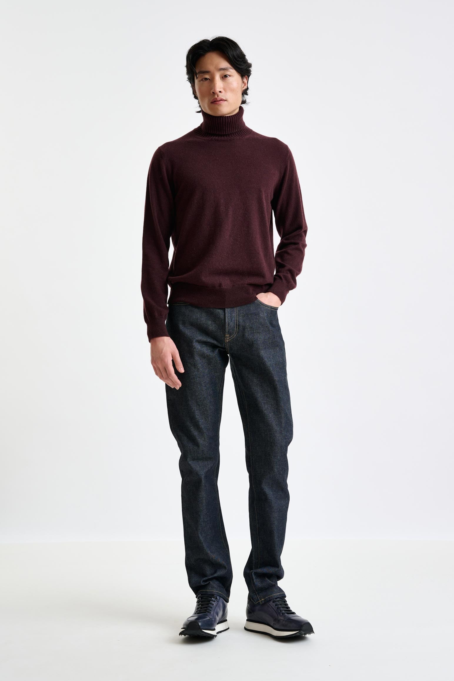 Dark Burgundy 100% Cashmere Crawley Rollneck Knit — detail 1