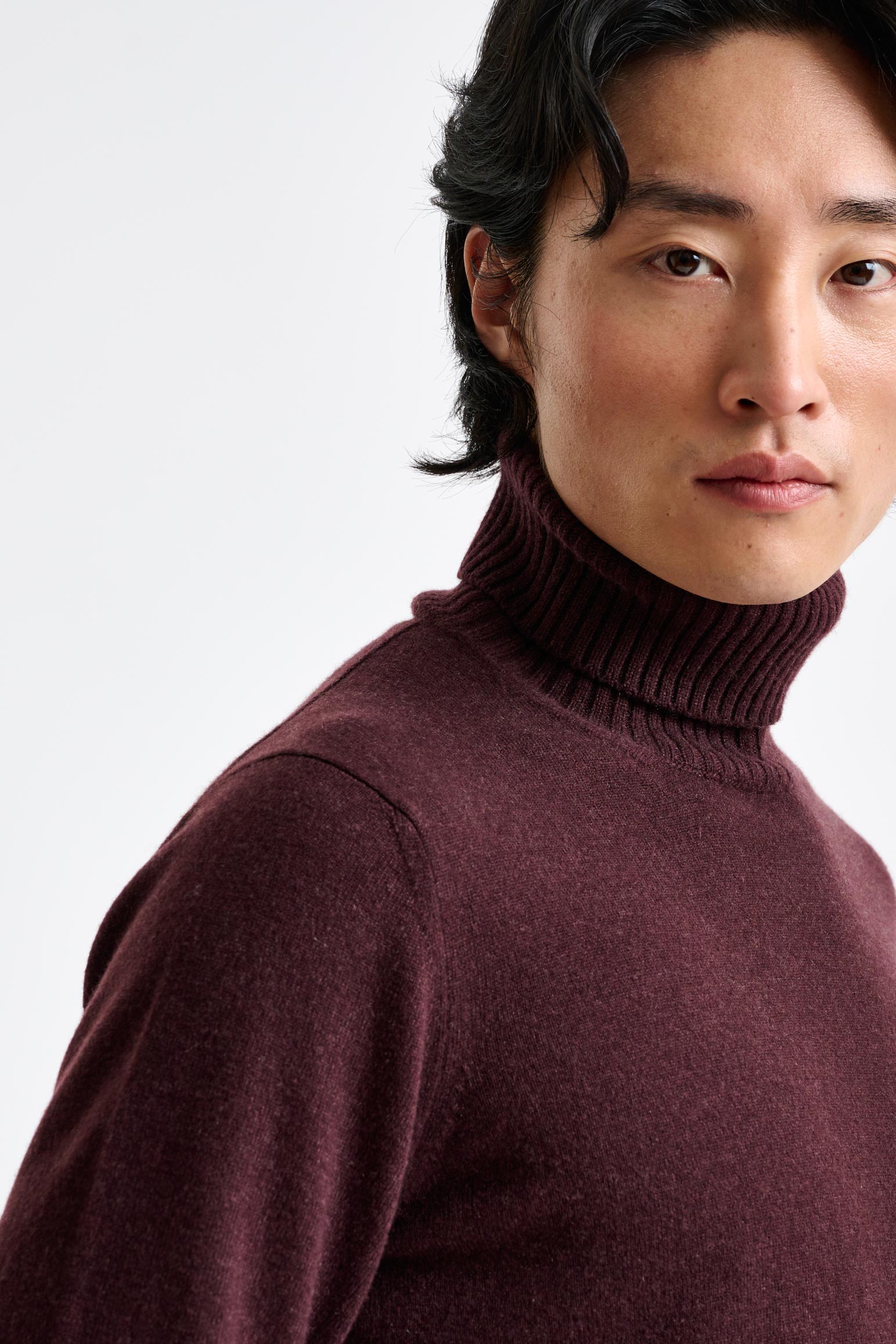 Dark Burgundy 100% Cashmere Crawley Rollneck Knit — detail 2