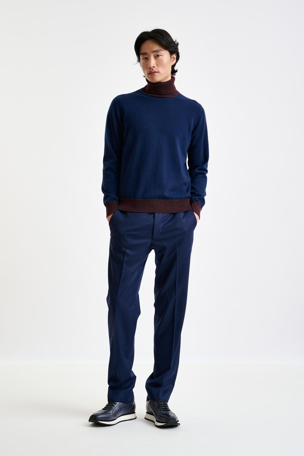 Neptune Blue 100% Cashmere Crawley Rollneck Knit — detail 2