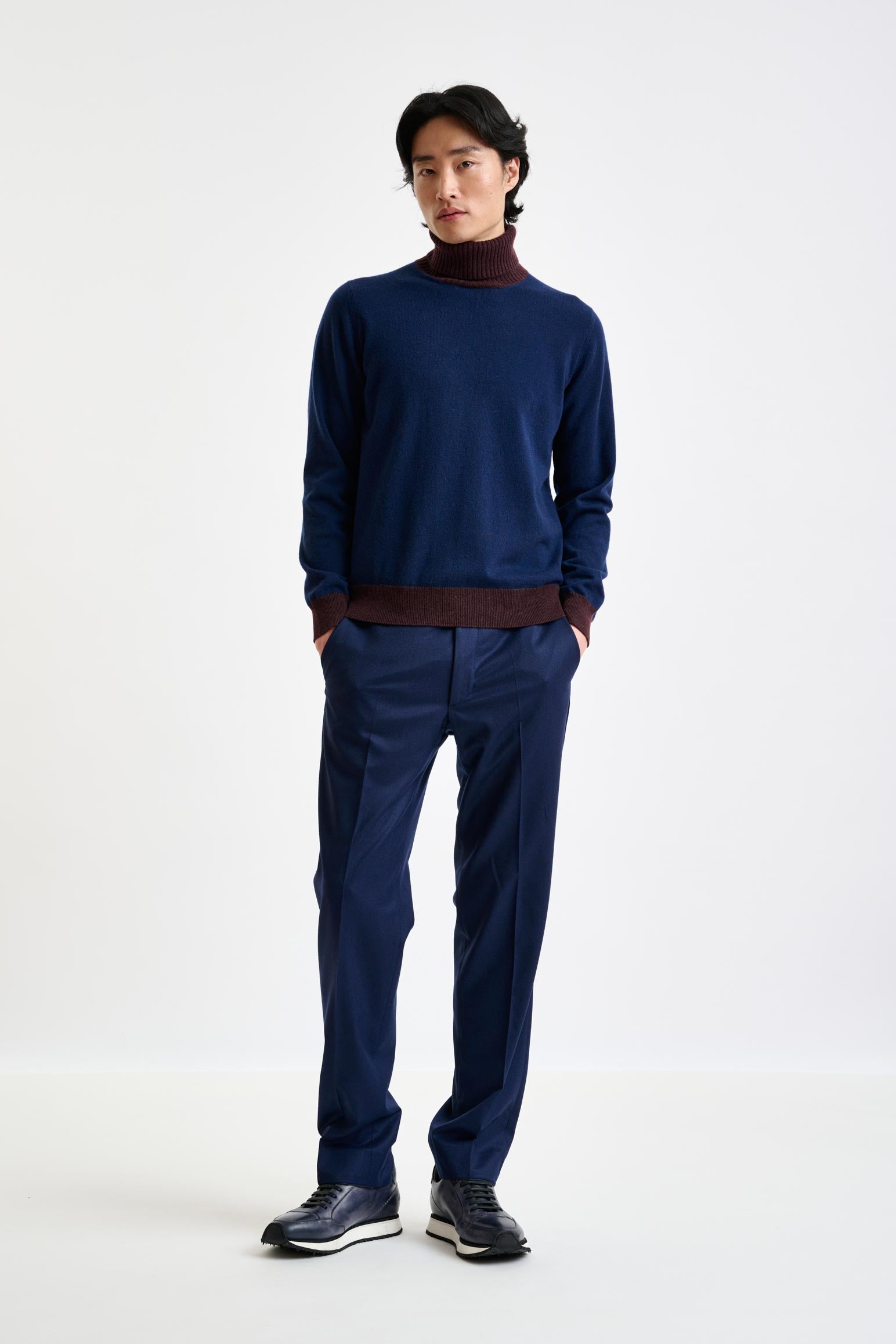 Neptune Blue 100% Cashmere Crawley Rollneck Knit — detail 2