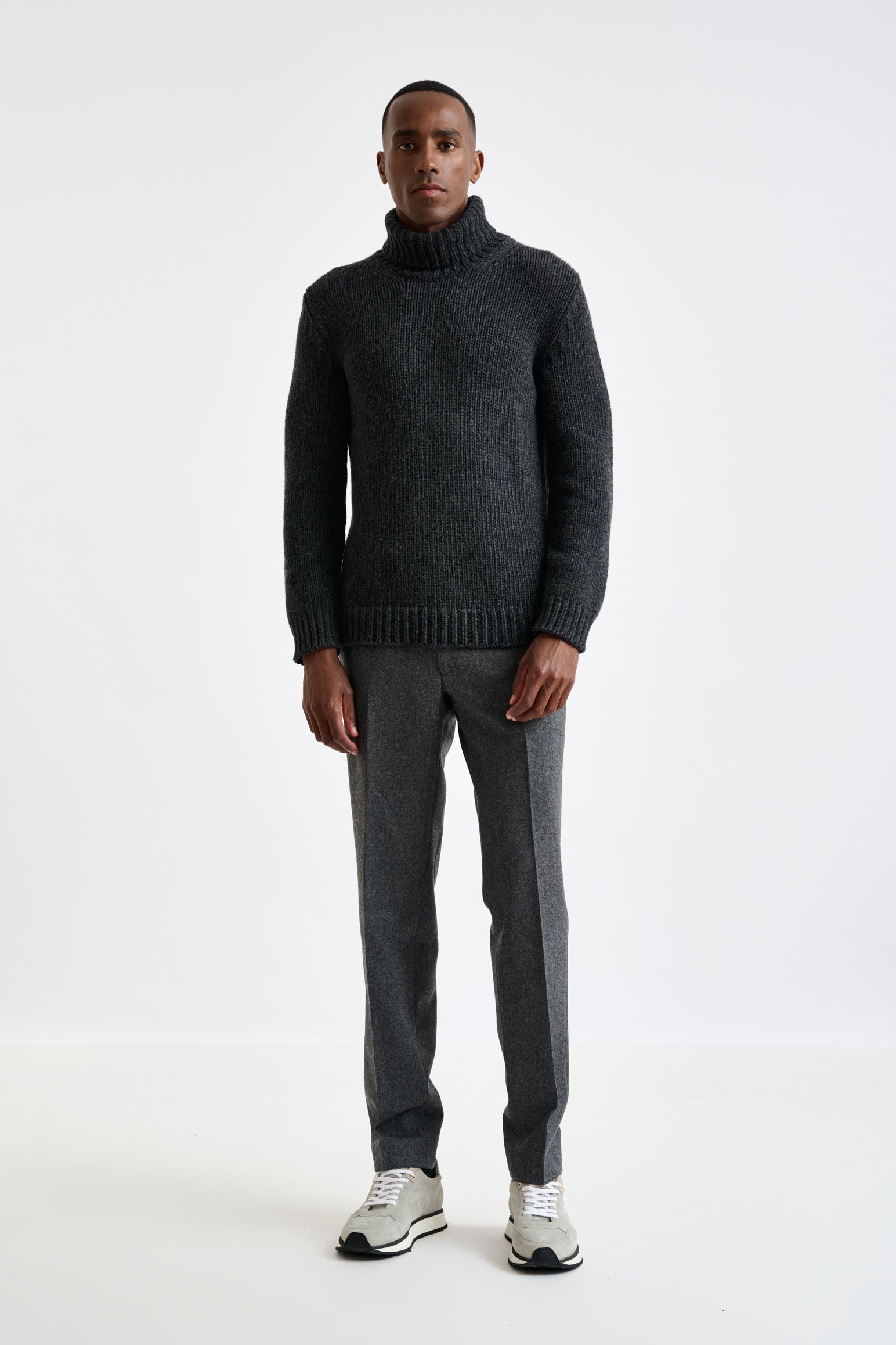 Anthracite Melange Chunky Wool & Cashmere Blend Banbury Rollneck Sweater — detail 1