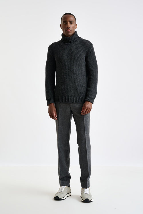 Anthracite Melange Chunky Wool & Cashmere Blend Banbury Rollneck Sweater — detail 1