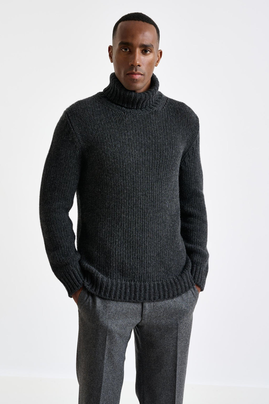 Anthracite Melange Chunky Wool & Cashmere Blend Banbury Rollneck Sweater