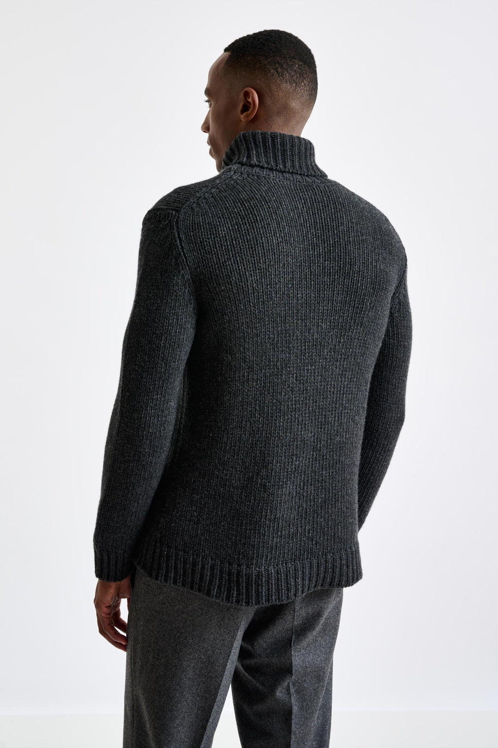 Anthracite Melange Chunky Wool & Cashmere Blend Banbury Rollneck Sweater — detail 2