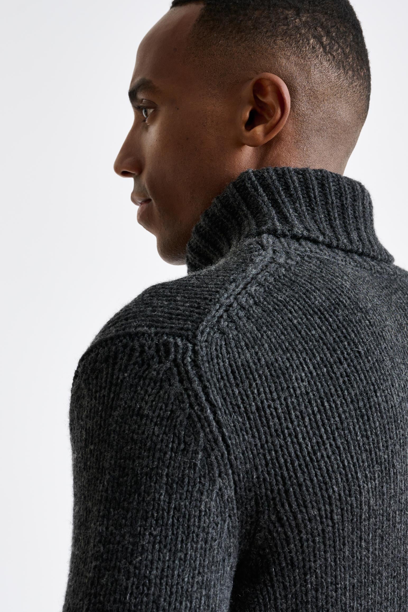 Anthracite Melange Chunky Wool & Cashmere Blend Banbury Rollneck Sweater — detail 3