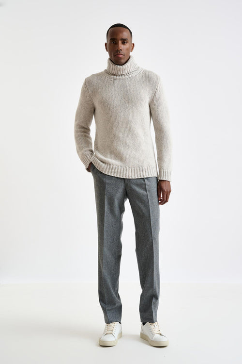 Beige Melange Chunky Wool & Cashmere Mouline Banbury Rollneck Sweater — detail 1