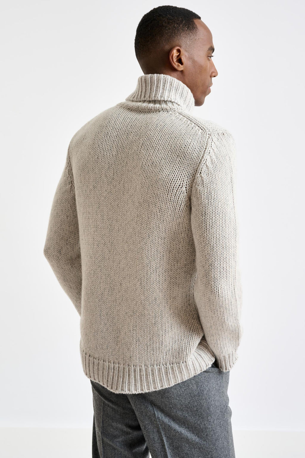 Beige Melange Chunky Wool & Cashmere Mouline Banbury Rollneck Sweater — detail 2