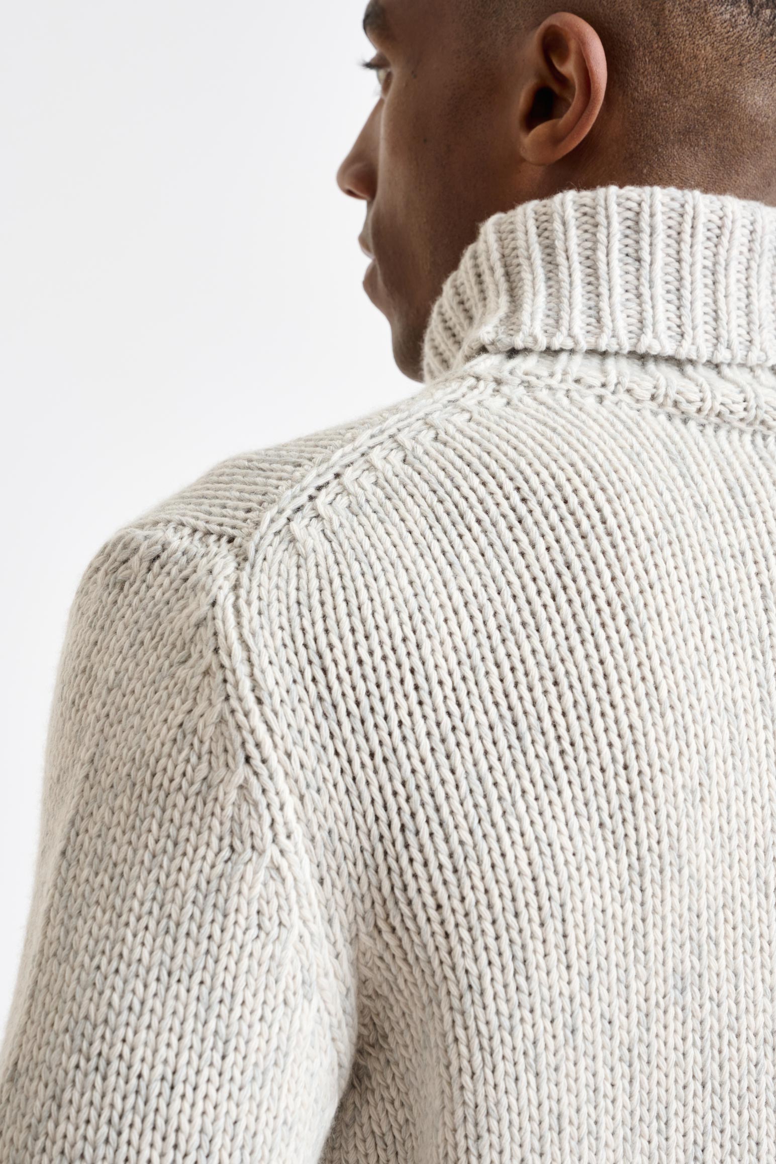 Beige Melange Chunky Wool & Cashmere Mouline Banbury Rollneck Sweater — detail 3