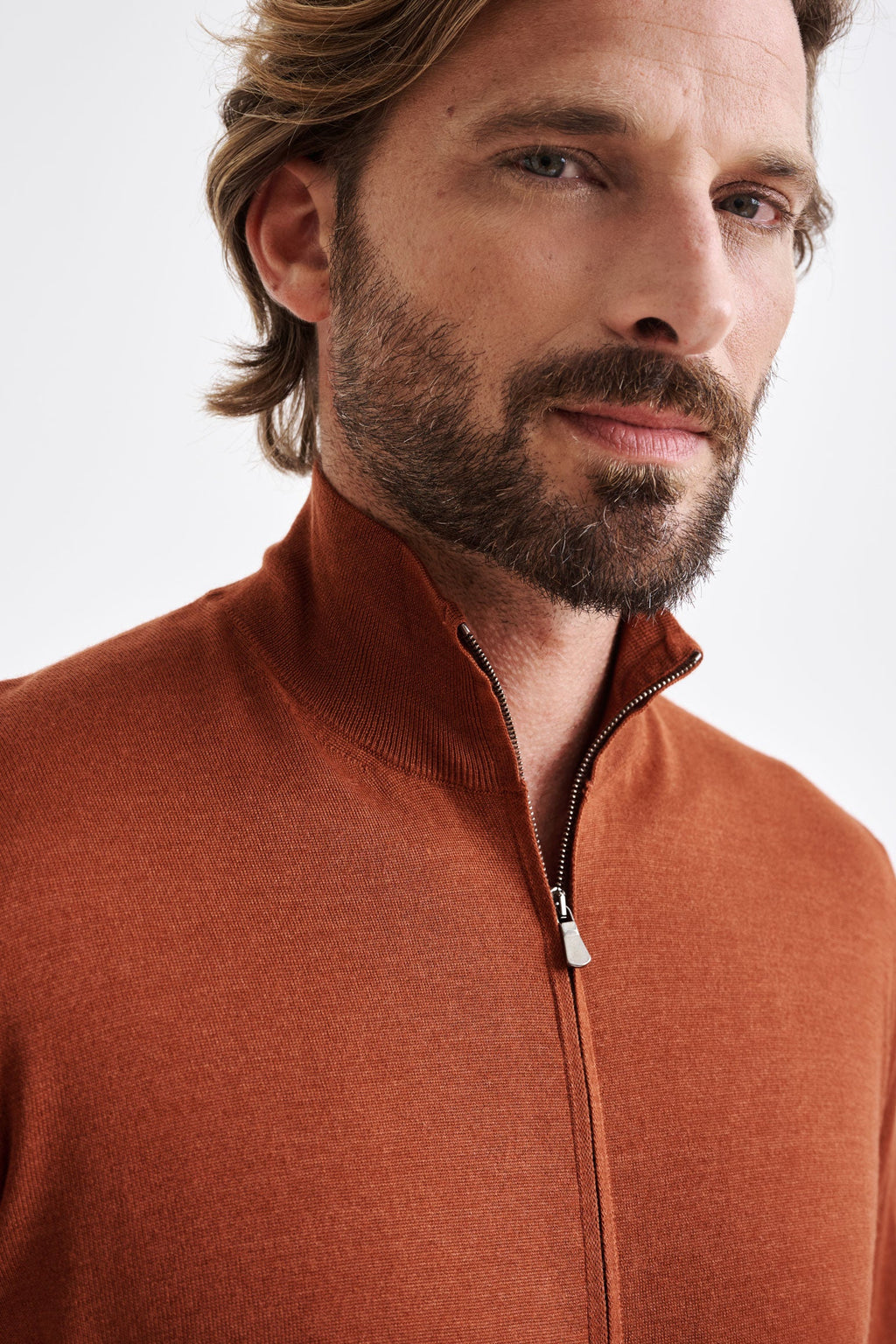 Intense Rust Cashmere & Silk Repton Fullzip Sweater — detail 3