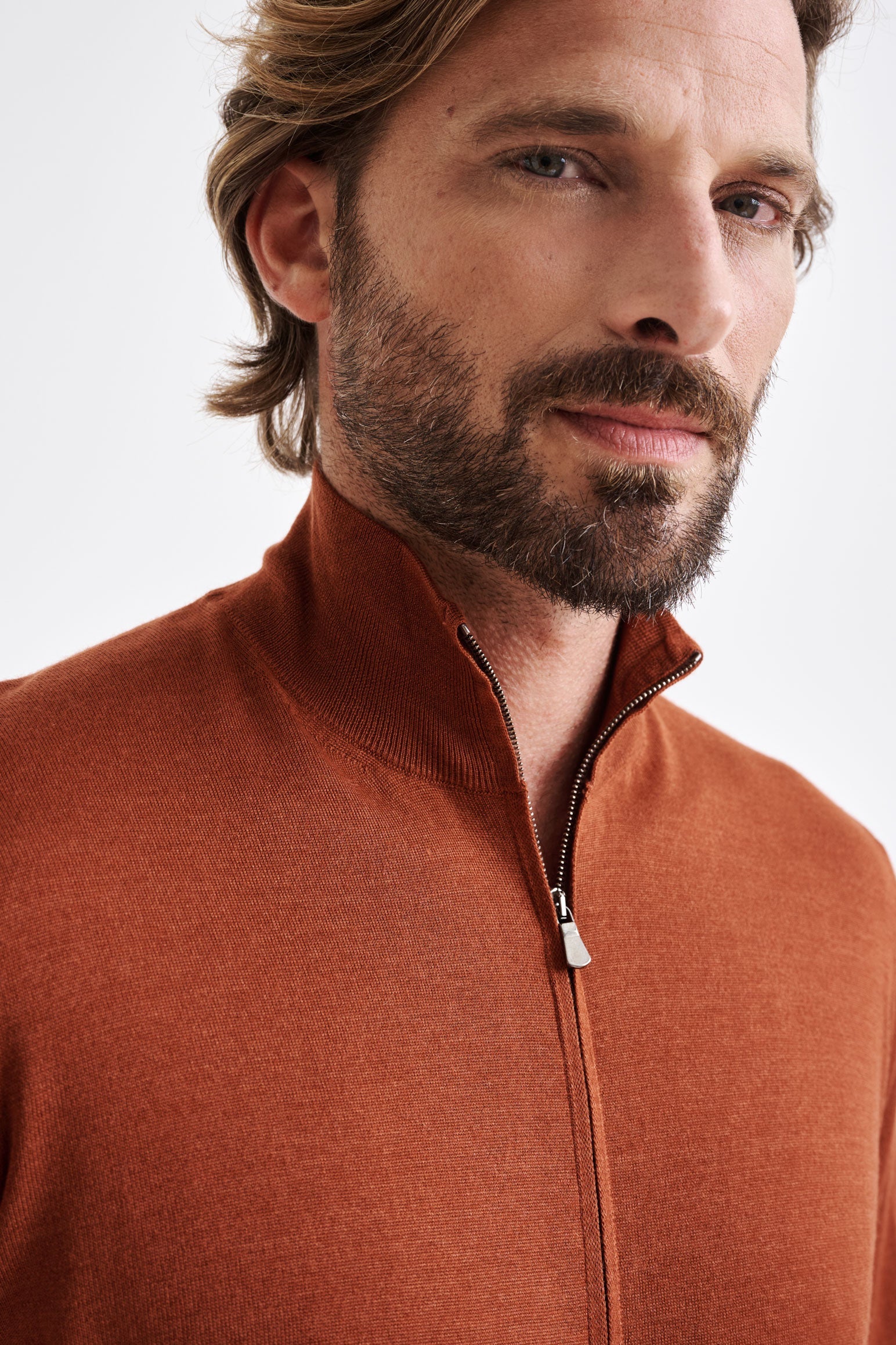 Intense Rust Cashmere & Silk Repton Fullzip Sweater — detail 3