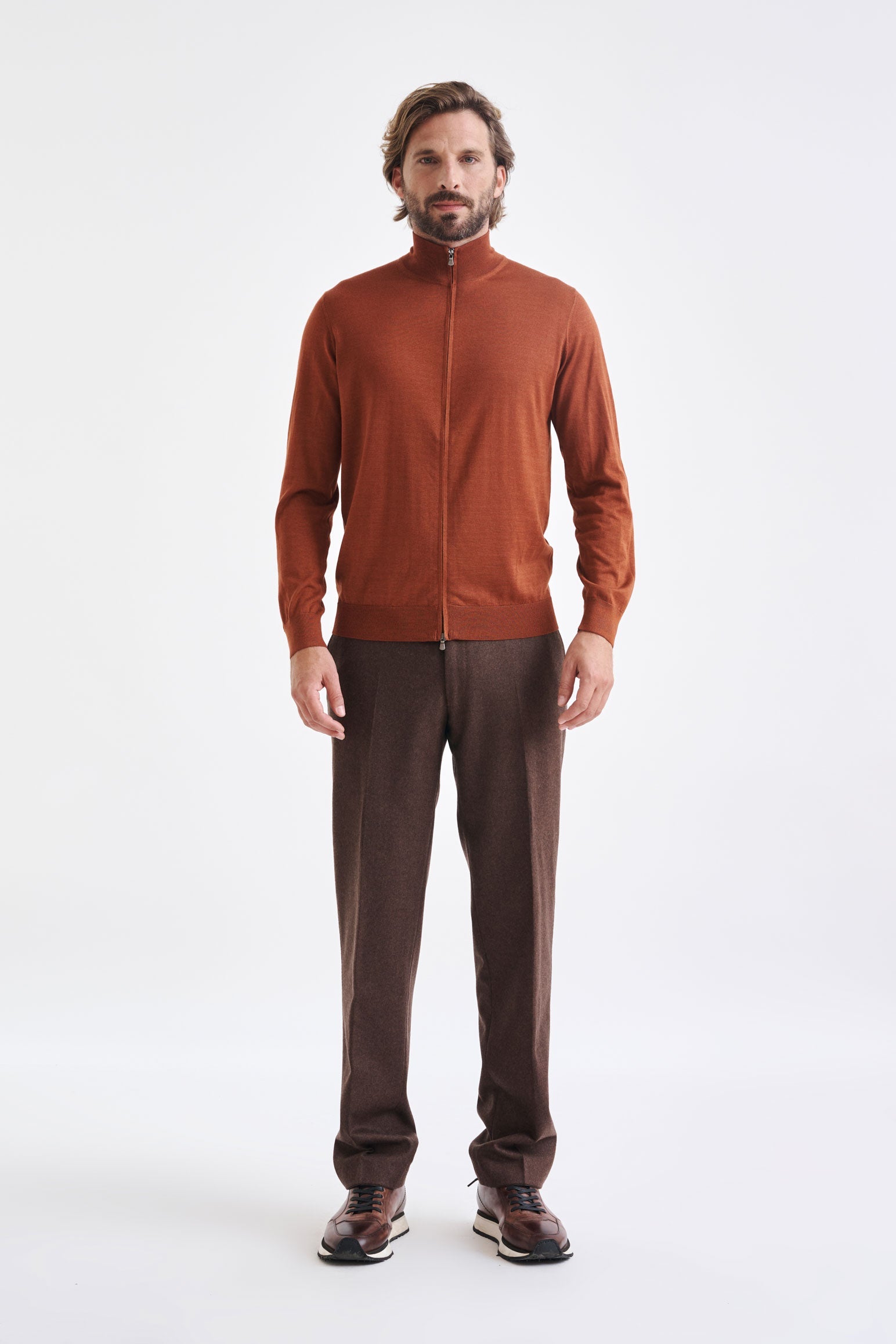 Intense Rust Cashmere & Silk Repton Fullzip Sweater — detail 1