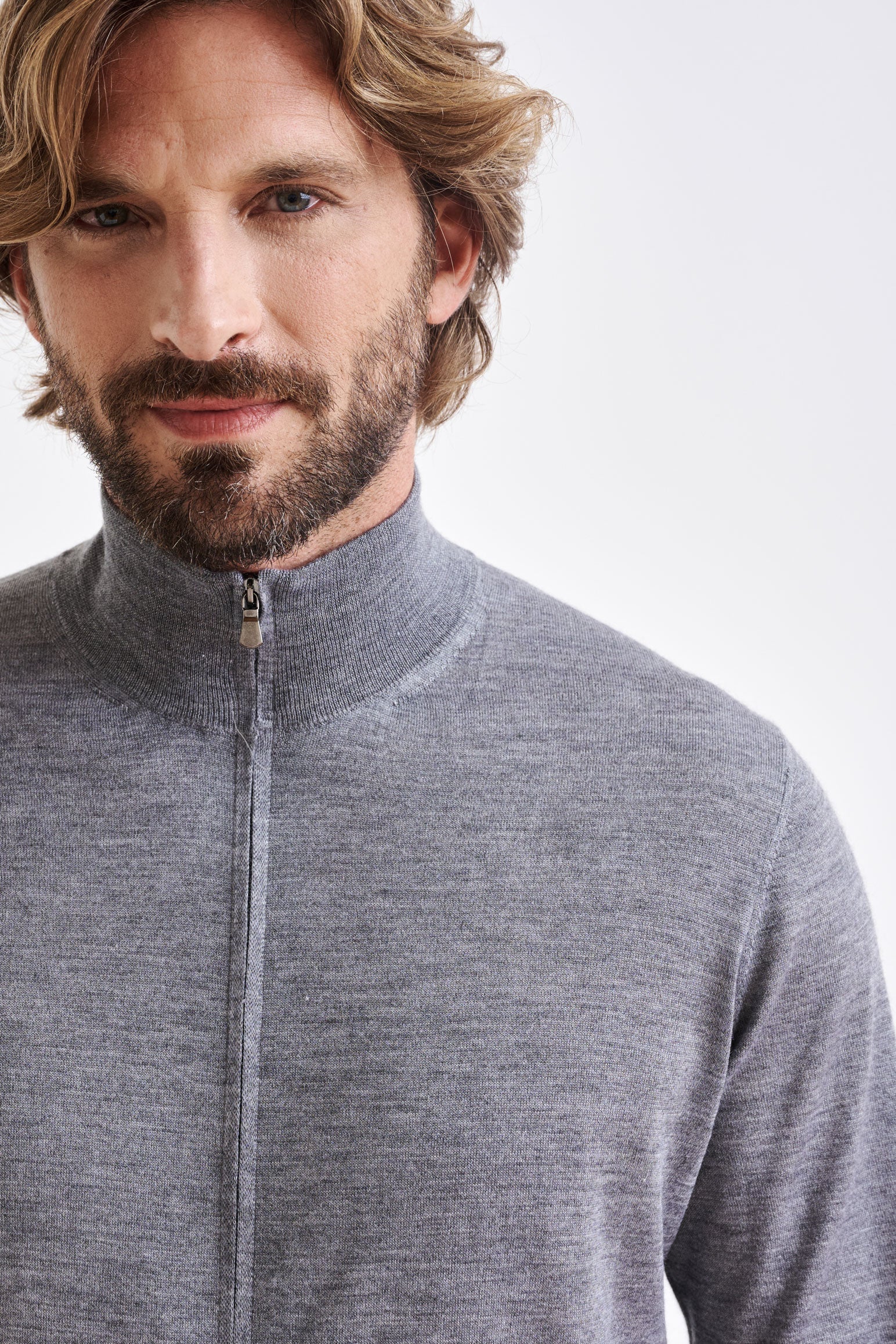 Mid-Grey Melange Cashmere & Silk Repton Fullzip Sweater — detail 1