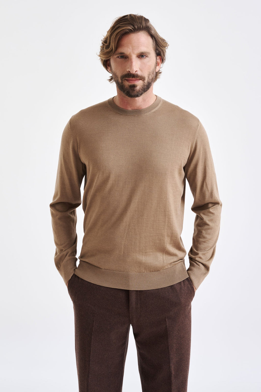Camel Cashmere Merino Silk Blend Crewe Sweater